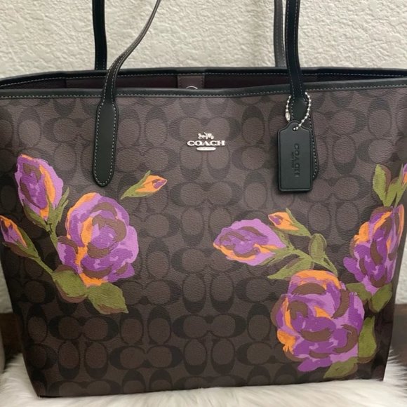 🌸Coach City Tote In Signature Canvas With Rose Print - Picture 6 of 7